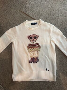 Polo by Ralph Lauren Cream Crewneck Sweater with Teddy Motif